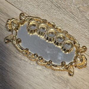 Vintage Vanity Lipstick Holder Ornate Gold-tone Frame Mirror Tray